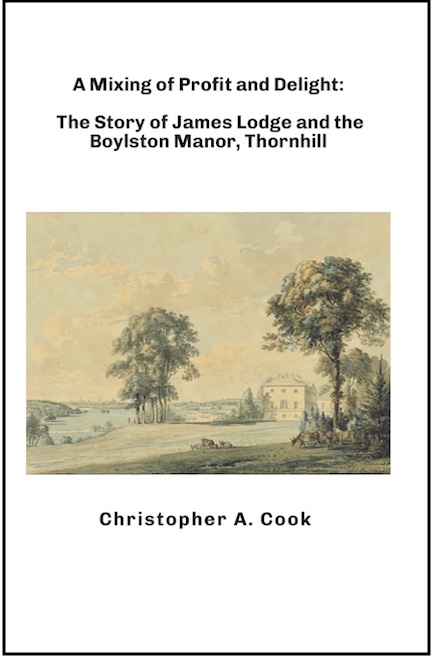 Painting of Manor House set back on large open lawn with trees framing the view of the house.